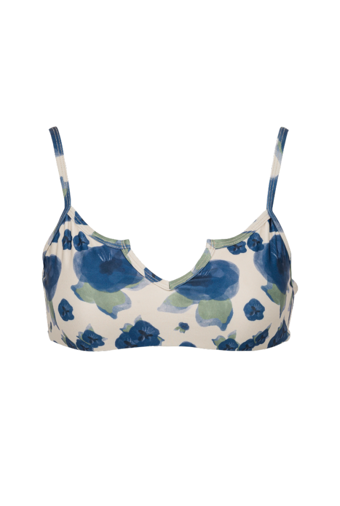 Haut de maillot brassière Manon - Fleurs bleues