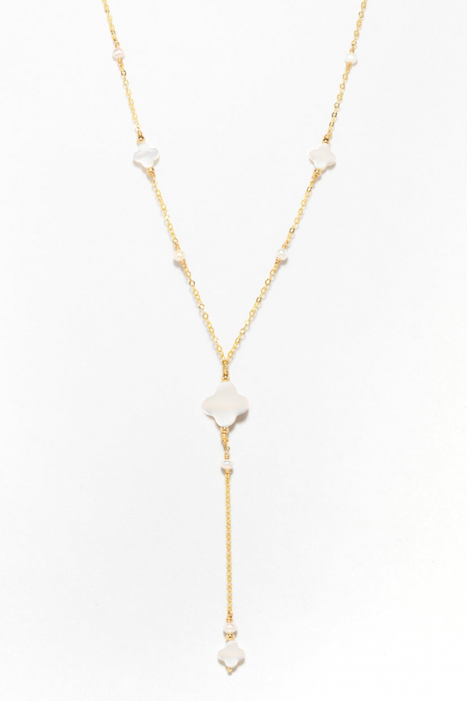 Collier long cravate Swan - Nacre