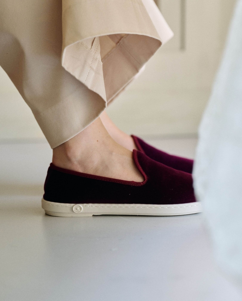 Chausson femme Bruson, velours bordeaux