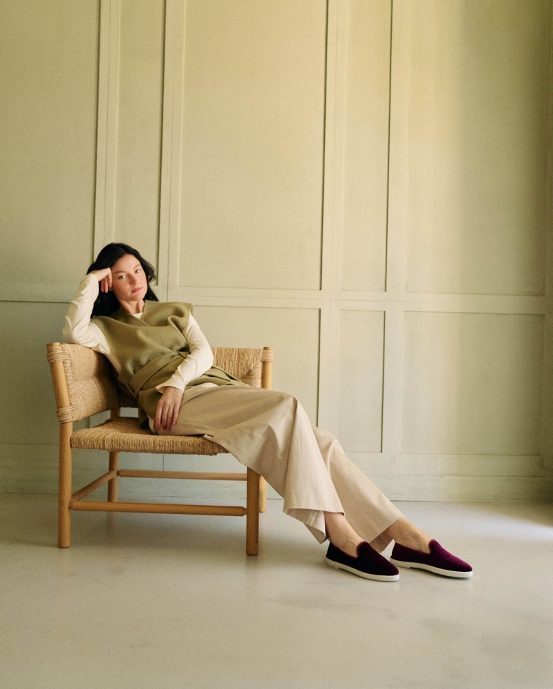 Chausson femme Bruson, velours bordeaux