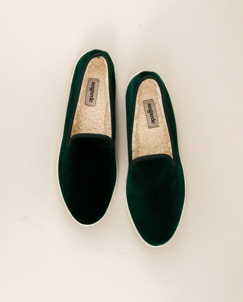 Chausson femme Bruson, velours vert