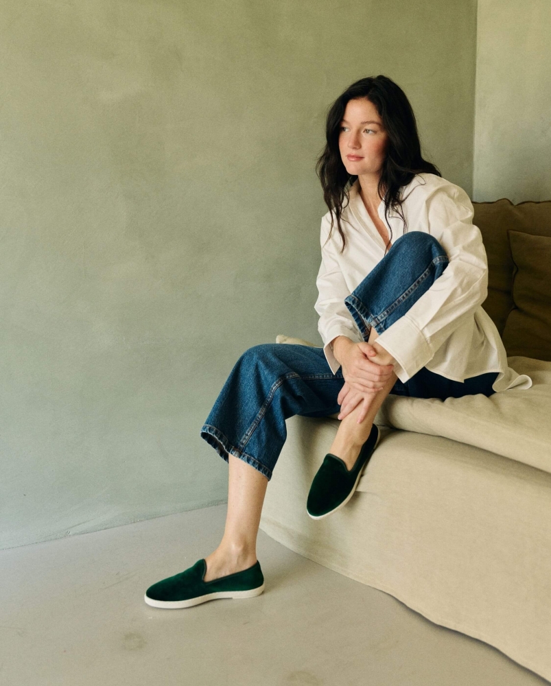 Chausson femme Bruson, velours vert