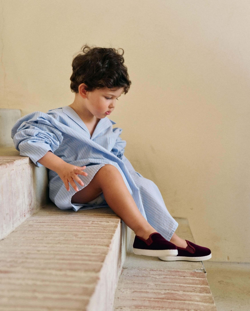 Chausson enfant Bruson, velours bordeaux