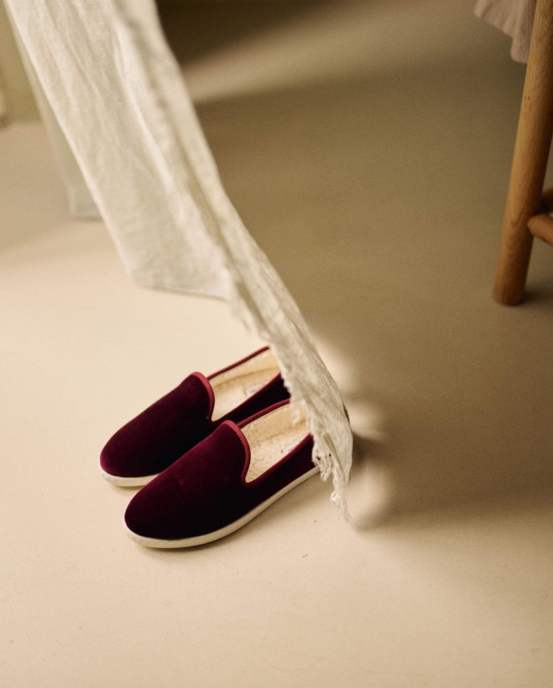 Chausson femme Bruson, velours bordeaux