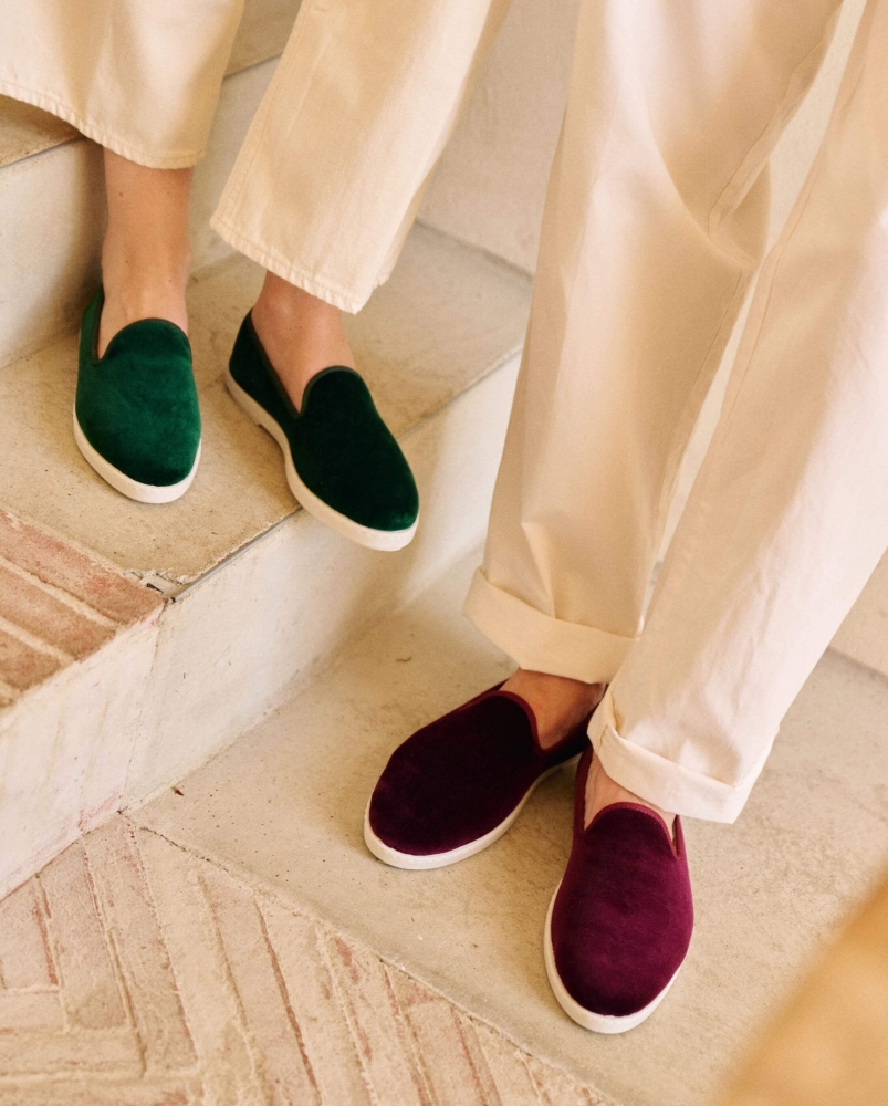 Chausson femme Bruson, velours vert