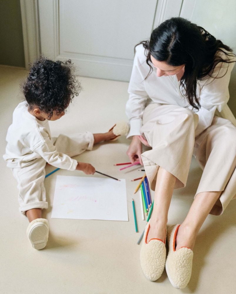 Chausson enfant Bruson, bouclette de laine camel