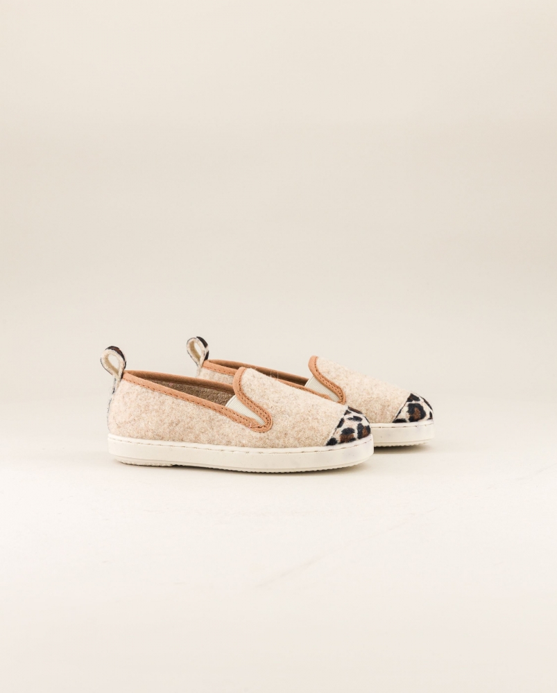 Paire 2 - Chausson enfant Bruson, laine beige léopard