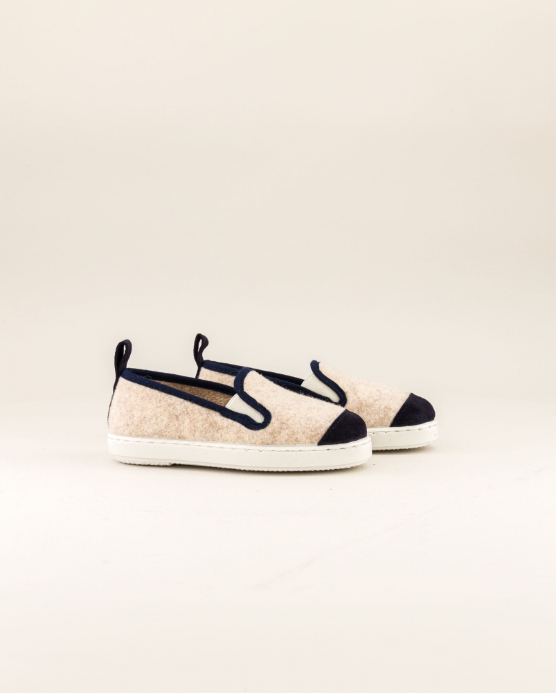 Chausson enfant Bruson, laine beige marine