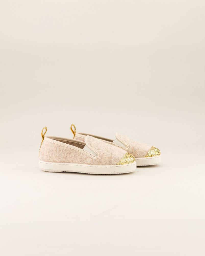  Chausson enfant Bruson, laine beige paillettes