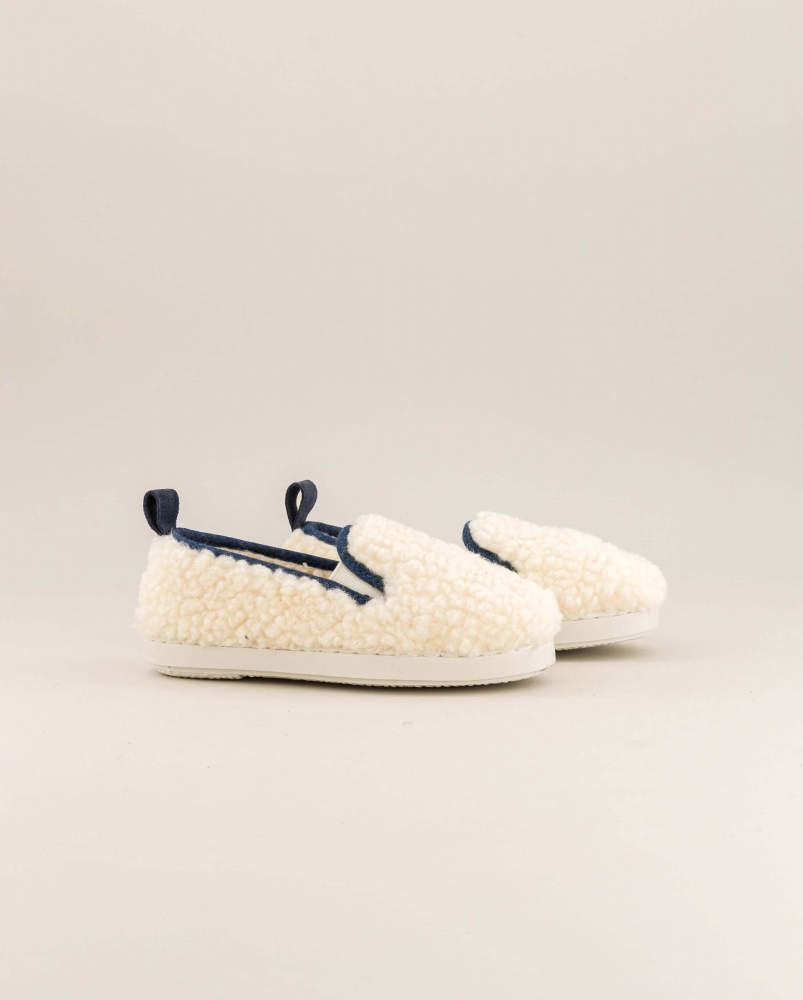 Chausson enfant Bruson, bouclette de laine jean