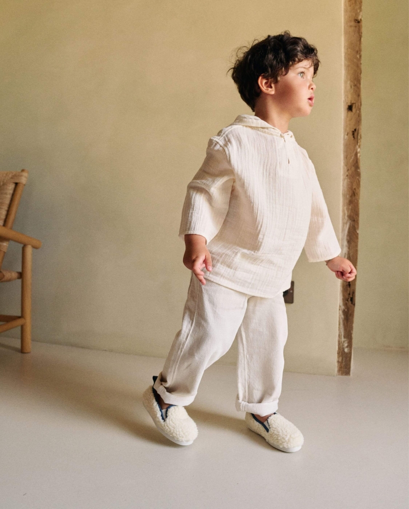 Chausson enfant Bruson, bouclette de laine jean