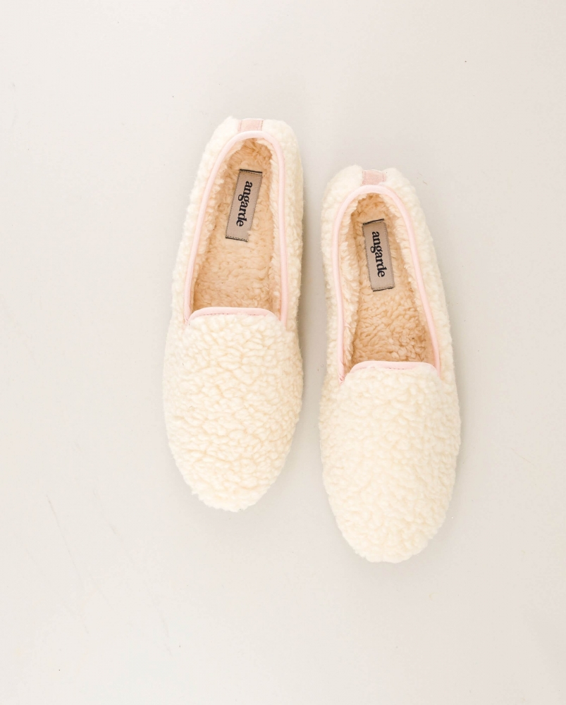 Paire 2 - Chausson femme Bruson, bouclette de laine rose