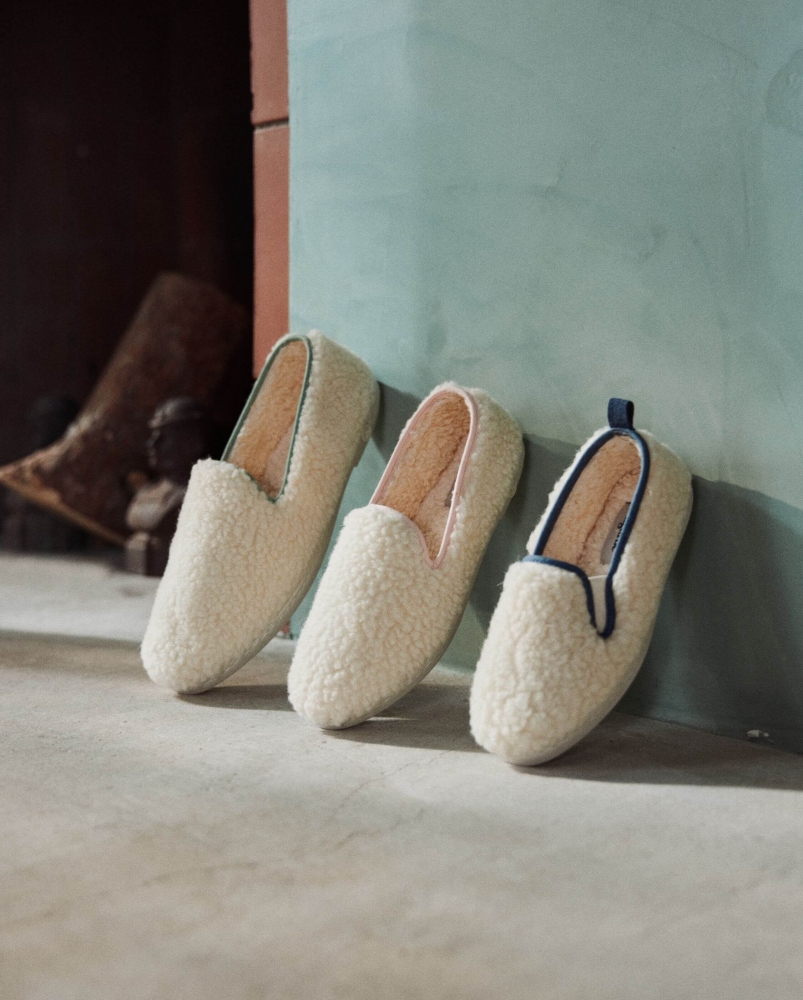 Paire 2 - Chausson femme Bruson, bouclette de laine rose