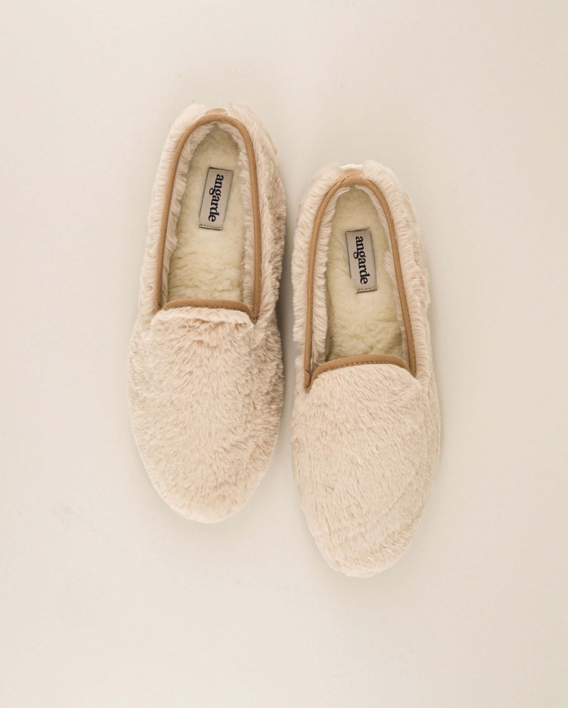 Chausson femme Bruson, fourrure vegan beige