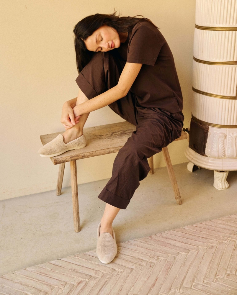 Chausson femme Bruson, fourrure vegan beige