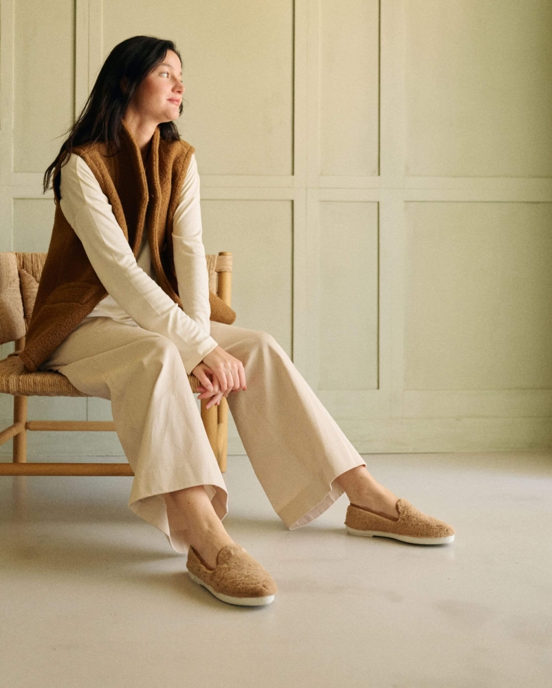 Chausson femme Bruson, fourrure vegan cannelle