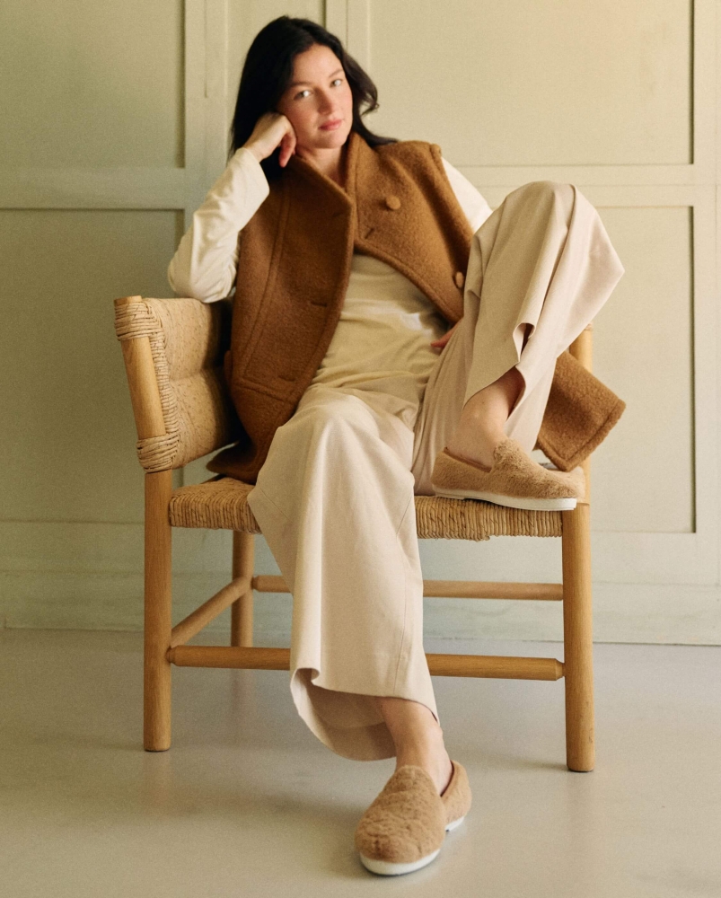 Chausson femme Bruson, fourrure vegan cannelle