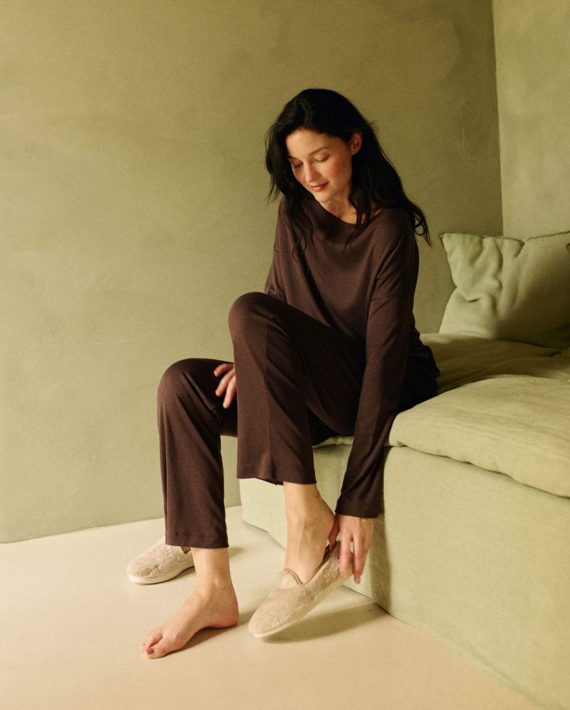 Chausson femme Bruson, fourrure vegan beige