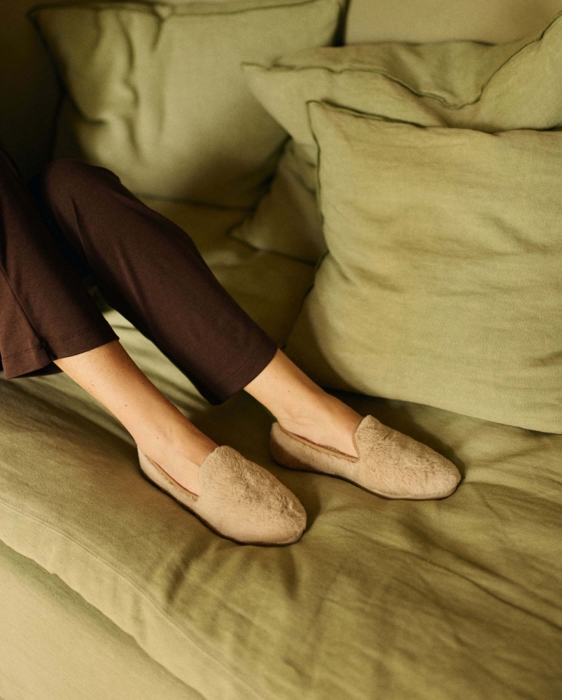 Chausson femme Bruson, fourrure vegan beige