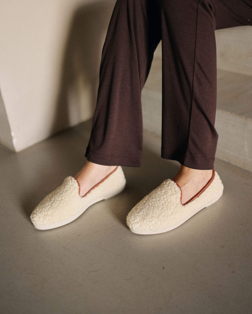 Paire 2 - Chausson femme Bruson, bouclette de laine camel