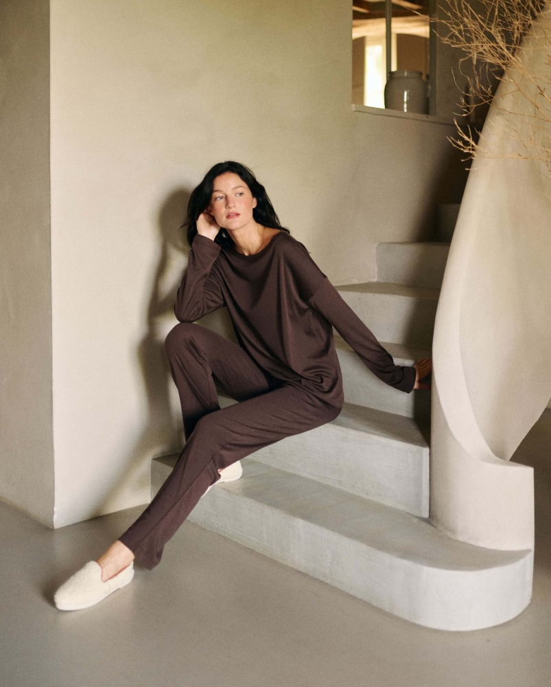 Paire 2 - Chausson femme Bruson, bouclette de laine camel