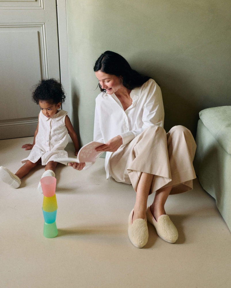 Paire 2 - Chausson femme Bruson, bouclette de laine rose