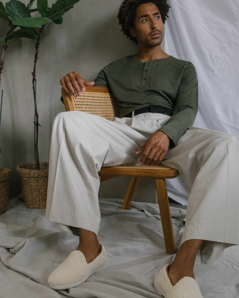 Paire 2 - Chausson homme Bruson, bouclette de laine camel