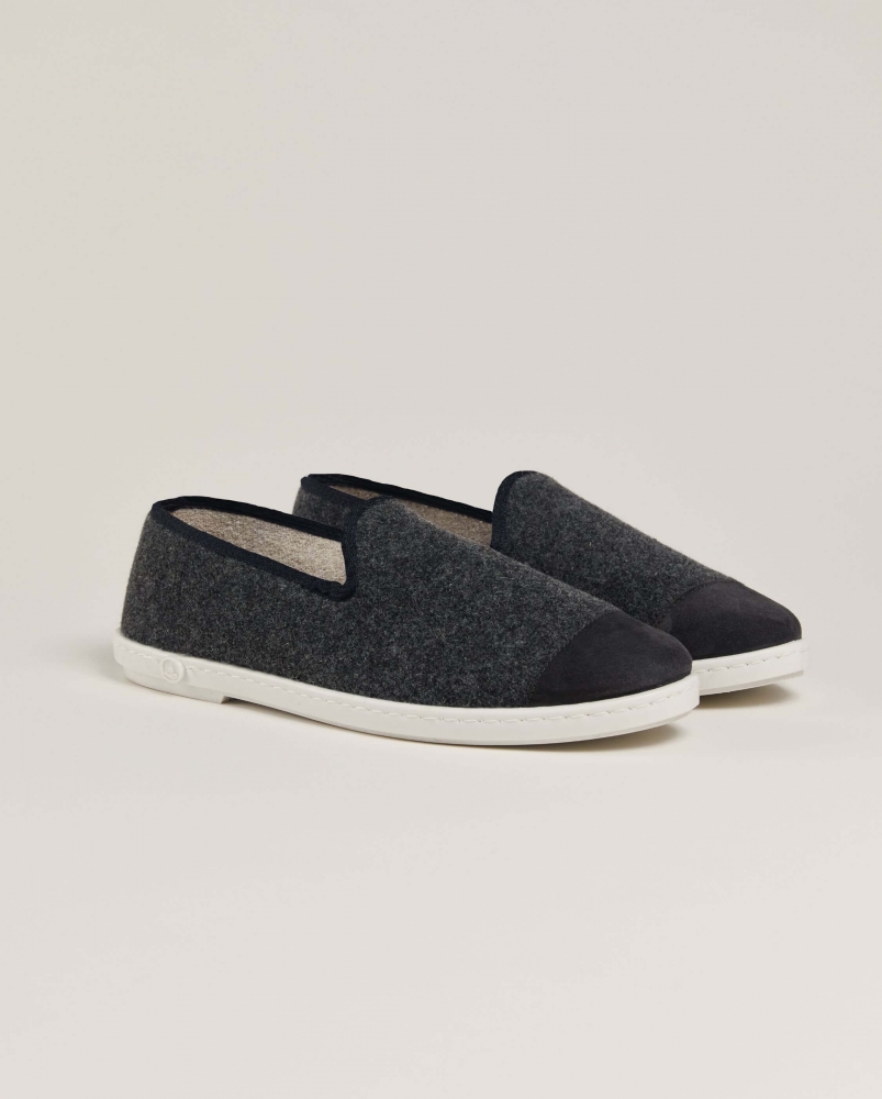 Chausson homme Bruson, laine gris noir