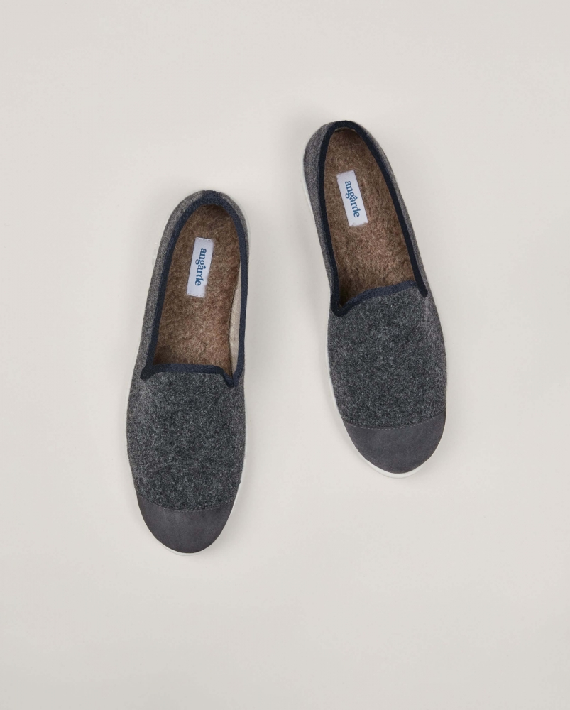 Chausson homme Bruson, laine gris noir