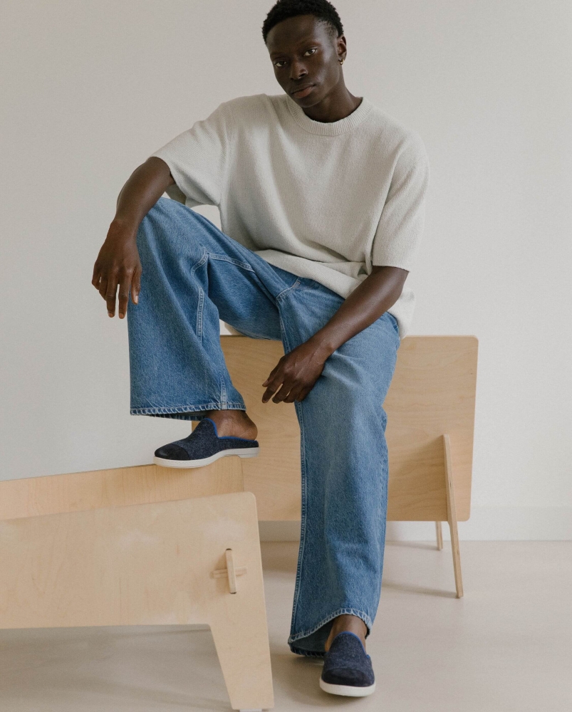 Mule homme Aime, laine marine océan