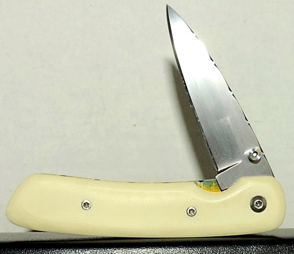 Danno Custom Folding Knife 2.9” SS Blade/Vine Spine/White G-10 Handle