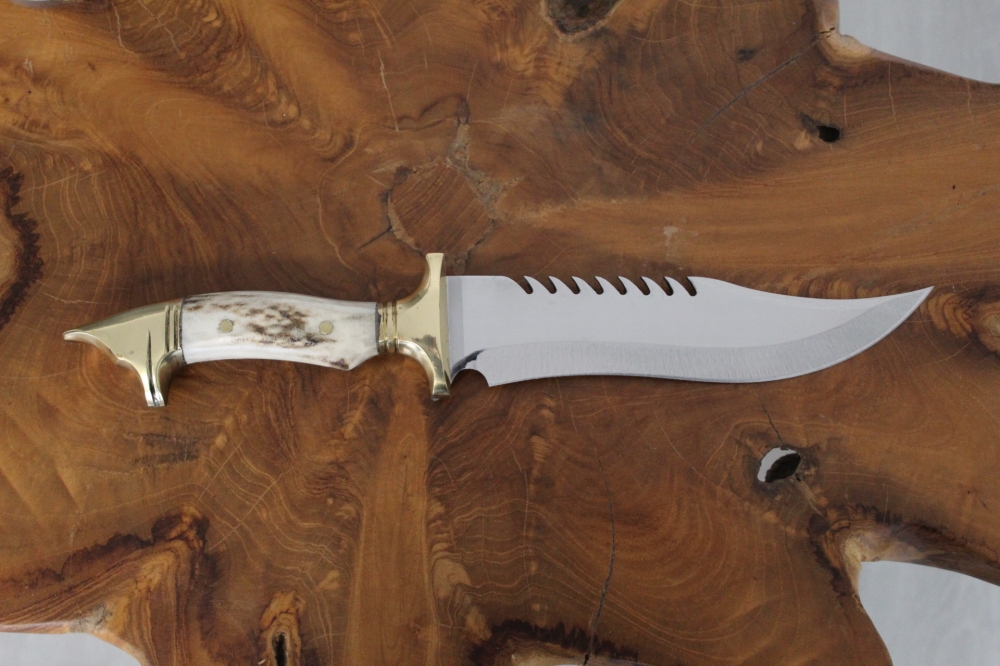 Handgefertigte Echte Hirschgeweih Wolf Messing Jagdmesser Hirsch Horn Bowie Benutzerdefinierte Messer (Dh043)