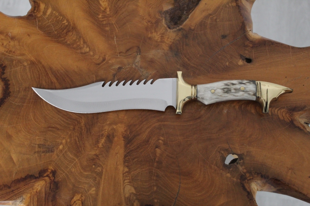 Handgefertigte Echte Hirschgeweih Wolf Messing Jagdmesser Hirsch Horn Bowie Benutzerdefinierte Messer (Dh043)