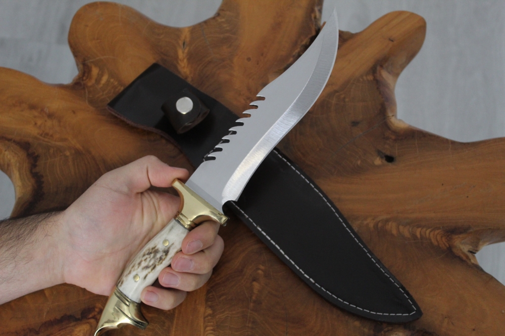 Handgefertigte Echte Hirschgeweih Wolf Messing Jagdmesser Hirsch Horn Bowie Benutzerdefinierte Messer (Dh043)