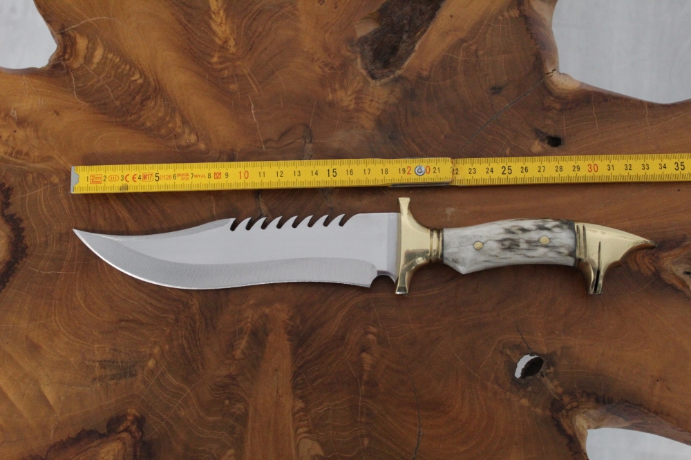 Handgefertigte Echte Hirschgeweih Wolf Messing Jagdmesser Hirsch Horn Bowie Benutzerdefinierte Messer (Dh043)
