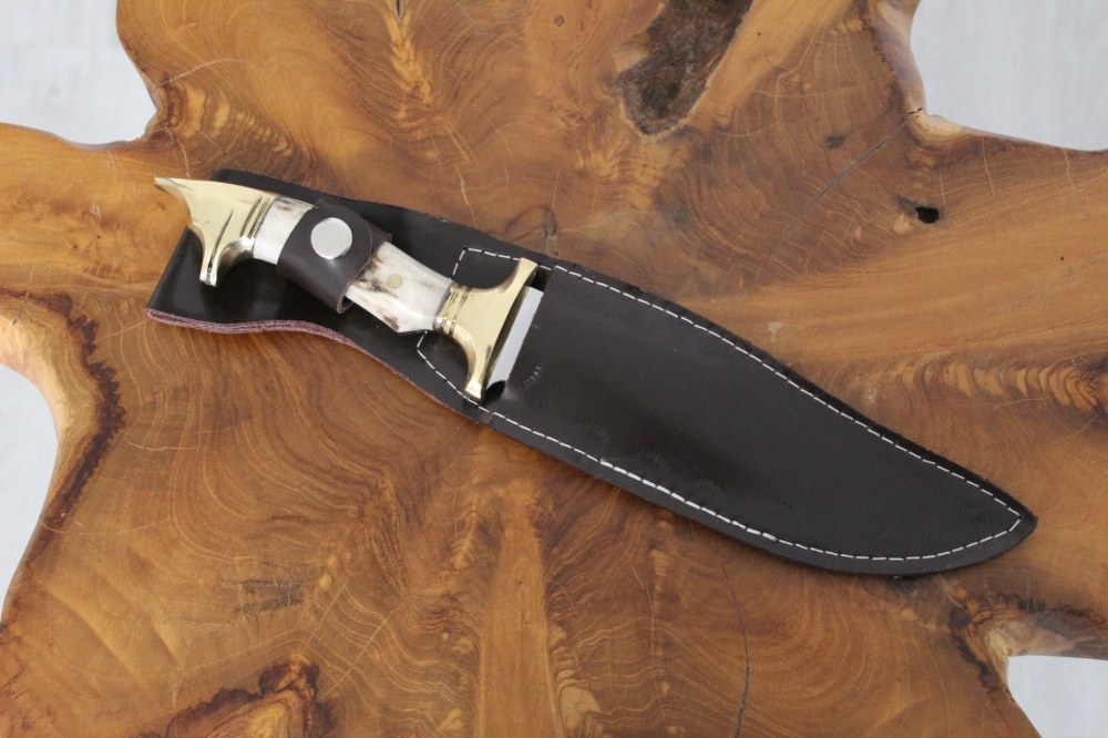 Handgefertigte Echte Hirschgeweih Wolf Messing Jagdmesser Hirsch Horn Bowie Benutzerdefinierte Messer (Dh043)