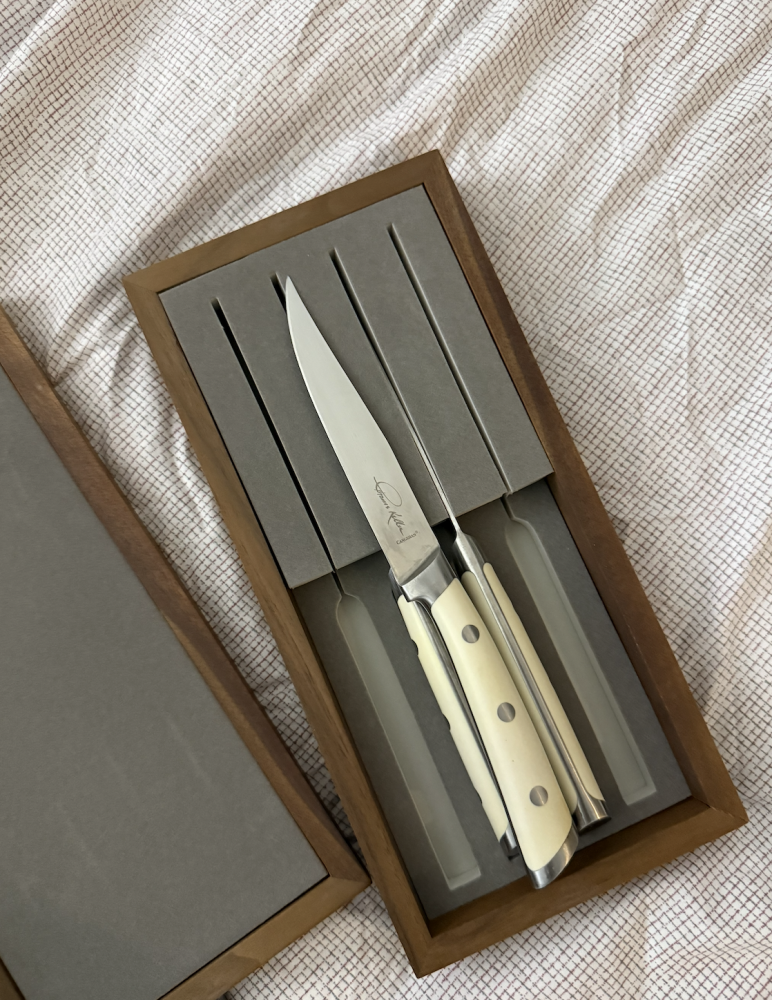 TKSC 4-Piece Fine Edge Steak Knife Set w/ Walnut Box