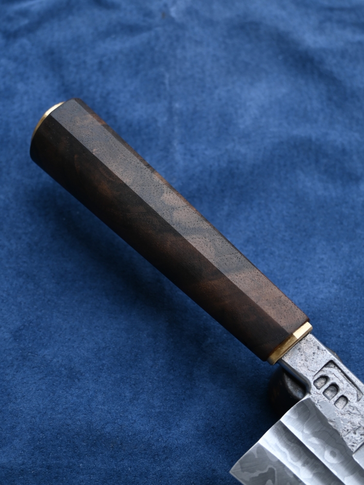 Chef knife with mini S-grinds and walnut handle