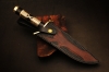 Exquisite Custom Feather-Patterned Damascus Steel Bowie Knife with Buffalo Horn Handle