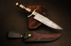 Exquisite Custom Feather-Patterned Damascus Steel Bowie Knife with Buffalo Horn Handle