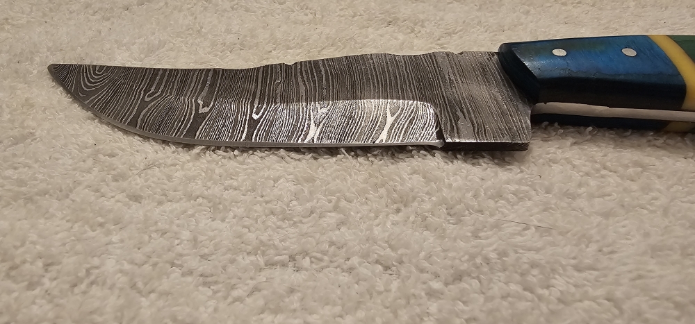 Custom Made Damascus Steel Typhoon Pattern \"Trailing Point\" Fixed Blade