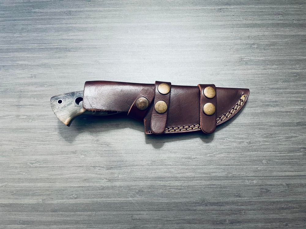 Custom Clip Knife with Leather Sheath. Hand Forged. Made In The USA