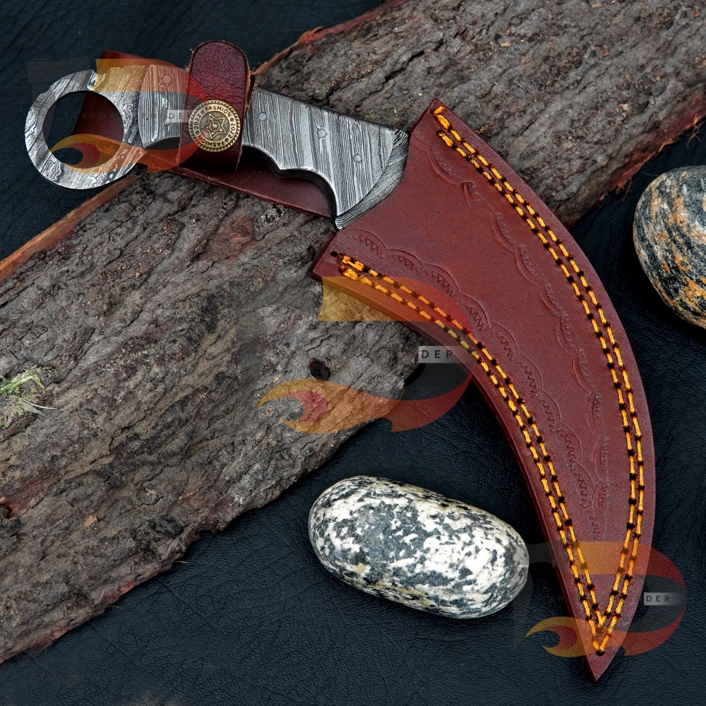 Handmade Full Damascus Steel Karambit Knife Best Custom Beautiful Damascus Hunting knife Handle made Damascus,comes with Pure leather Sheath