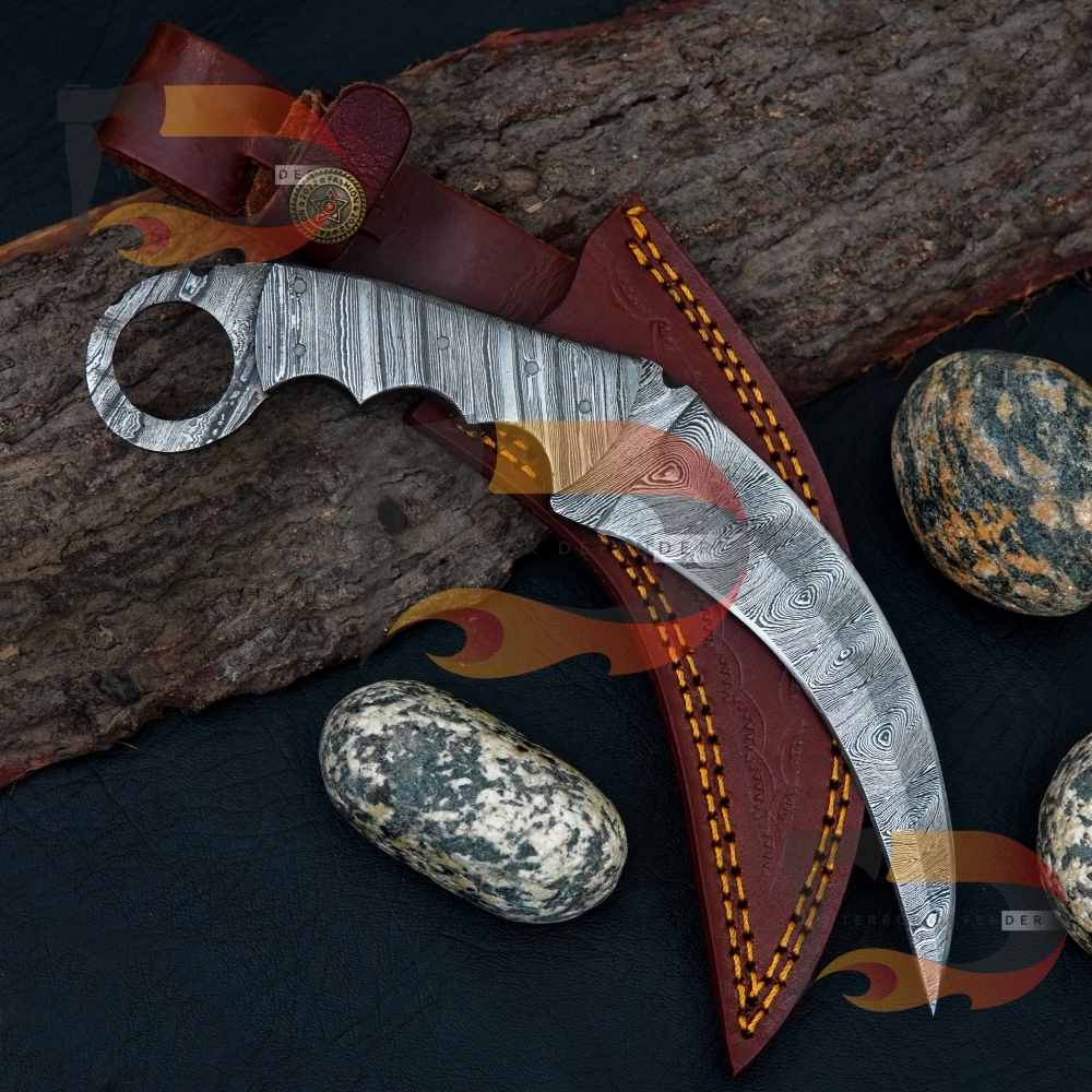 Handmade Full Damascus Steel Karambit Knife Best Custom Beautiful Damascus Hunting knife Handle made Damascus,comes with Pure leather Sheath