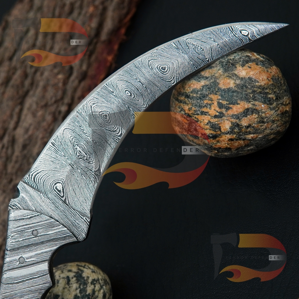 Handmade Full Damascus Steel Karambit Knife Best Custom Beautiful Damascus Hunting knife Handle made Damascus,comes with Pure leather Sheath