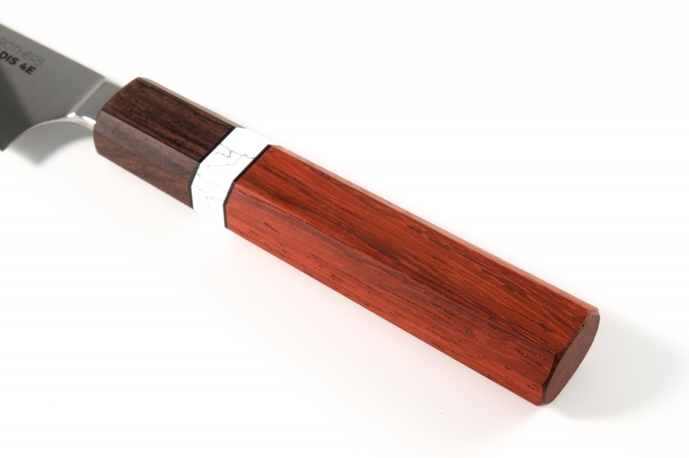 SABOL BROTHERS 150 mm Japanese style Petty made of Uddeholm Vanadis 4E and Padauk octagonal handle with white reconstituted stone insert 