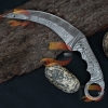 Handmade Full Damascus Steel Karambit Knife Best Custom Beautiful Damascus Hunting knife Handle made Damascus,comes with Pure leather Sheath