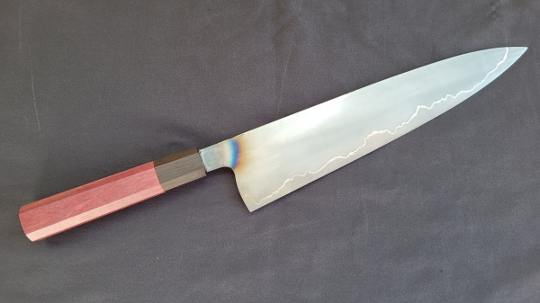 MSicardCutlery -Matched Pair of 250mm 52100+Low Carbon Sab-Style Chef Knives W/Purple Heart Handles