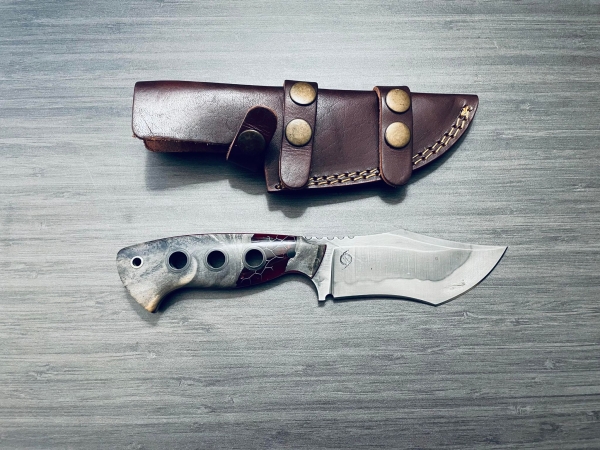 Custom Clip Knife with Leather Sheath. Hand Forged. Made In The USA