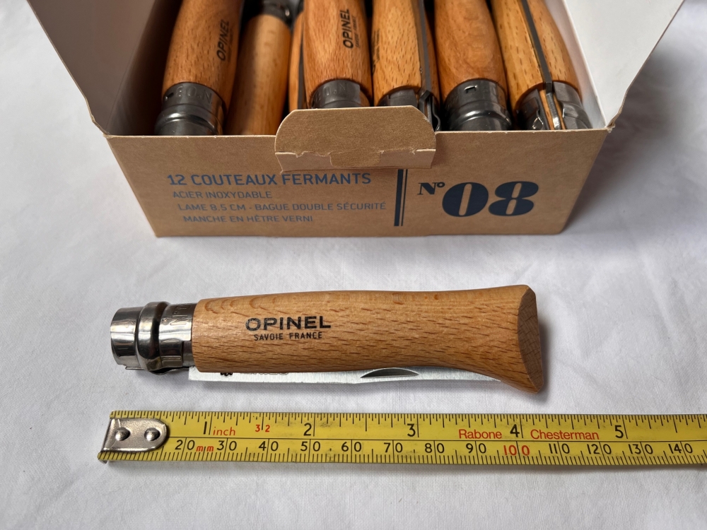 Opinel 8VRI Boxed Set of 12 Stainless Locking Knife with  beech wood handle